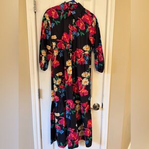 Maeve Black Maxi Dress with Red Floral & White Daisy Print